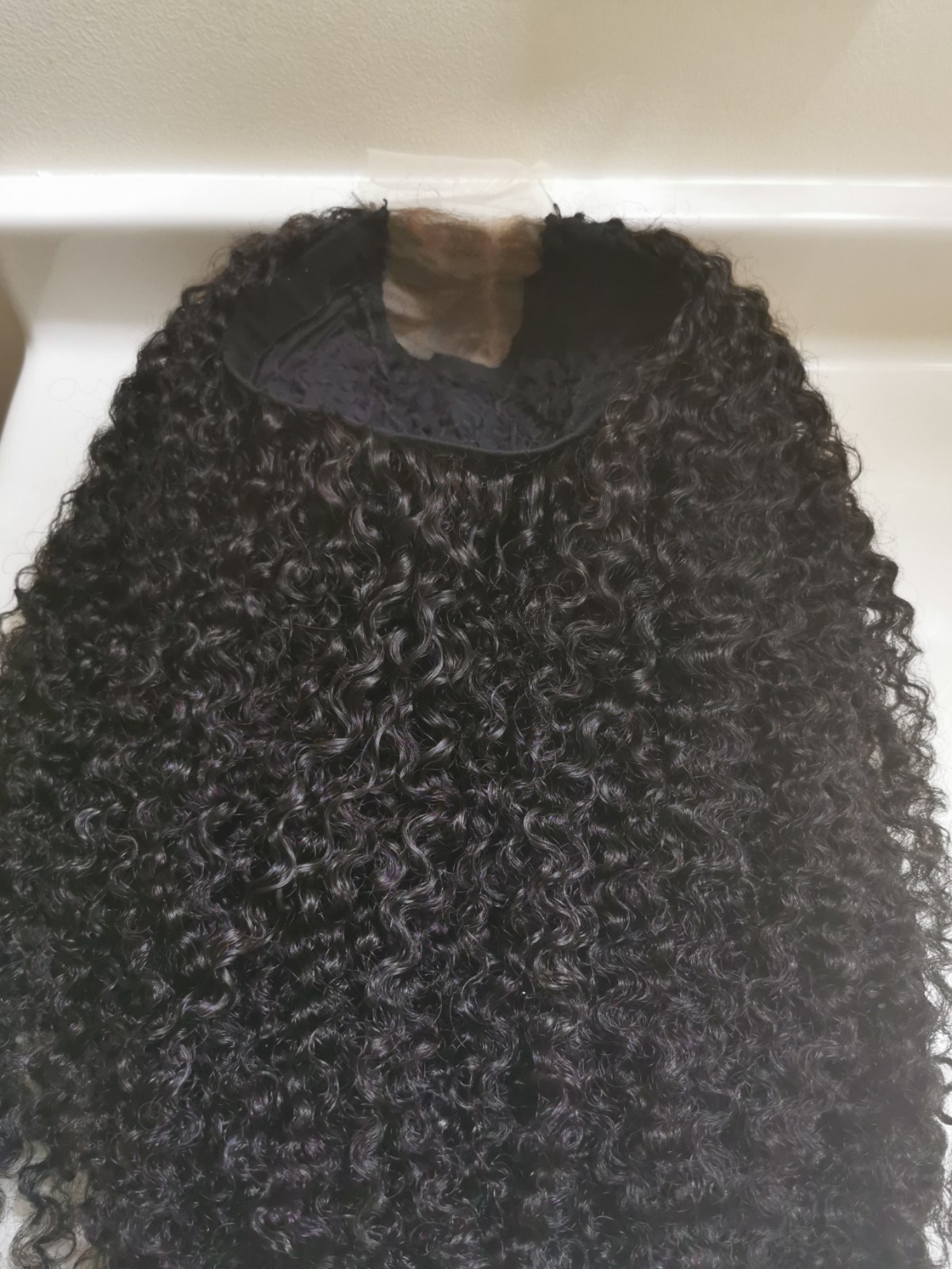 Quality Natural Black Jerry Curly Human Hair Glueless Closure Wig 24″ Handmade