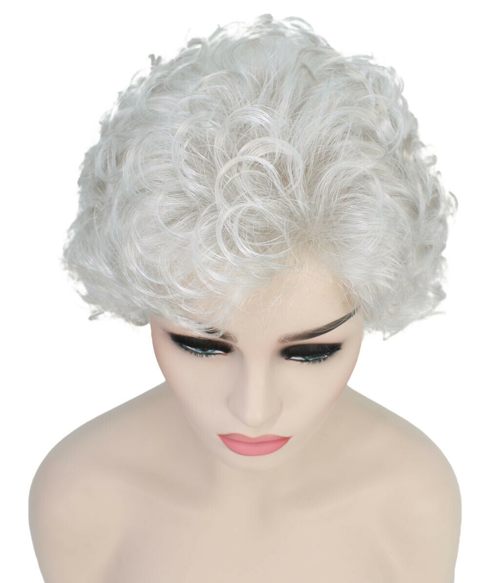 Monroe – Curly Kanekalon Synthetic Fiber Full Wig, 4 – 4.5 in, Silver Grey