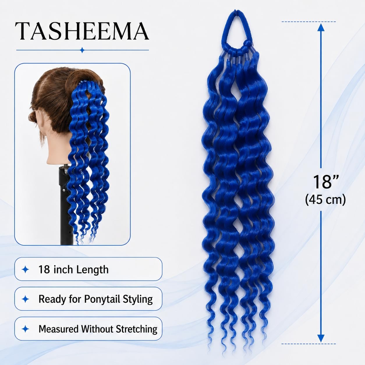 Blue Hair Extensions Tie in Curly Ponytail Extension Wavy Crazy Hair Pride Da…