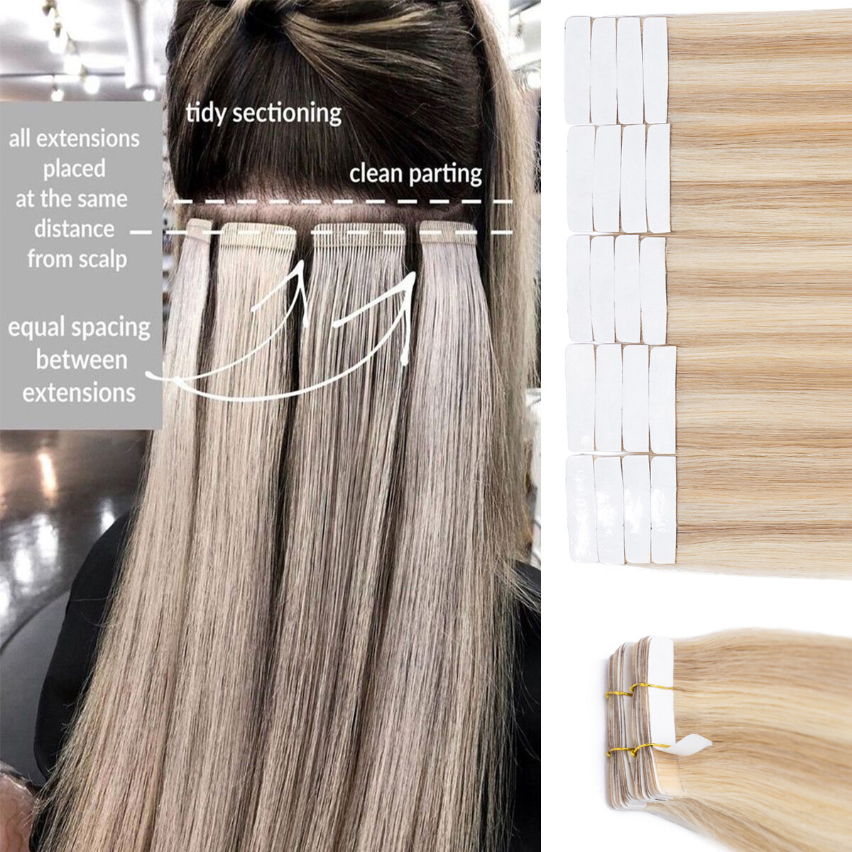 10-80PCS Invisible Tape In Skin Weft Remy Human Hair Extensions Full Head Ombre