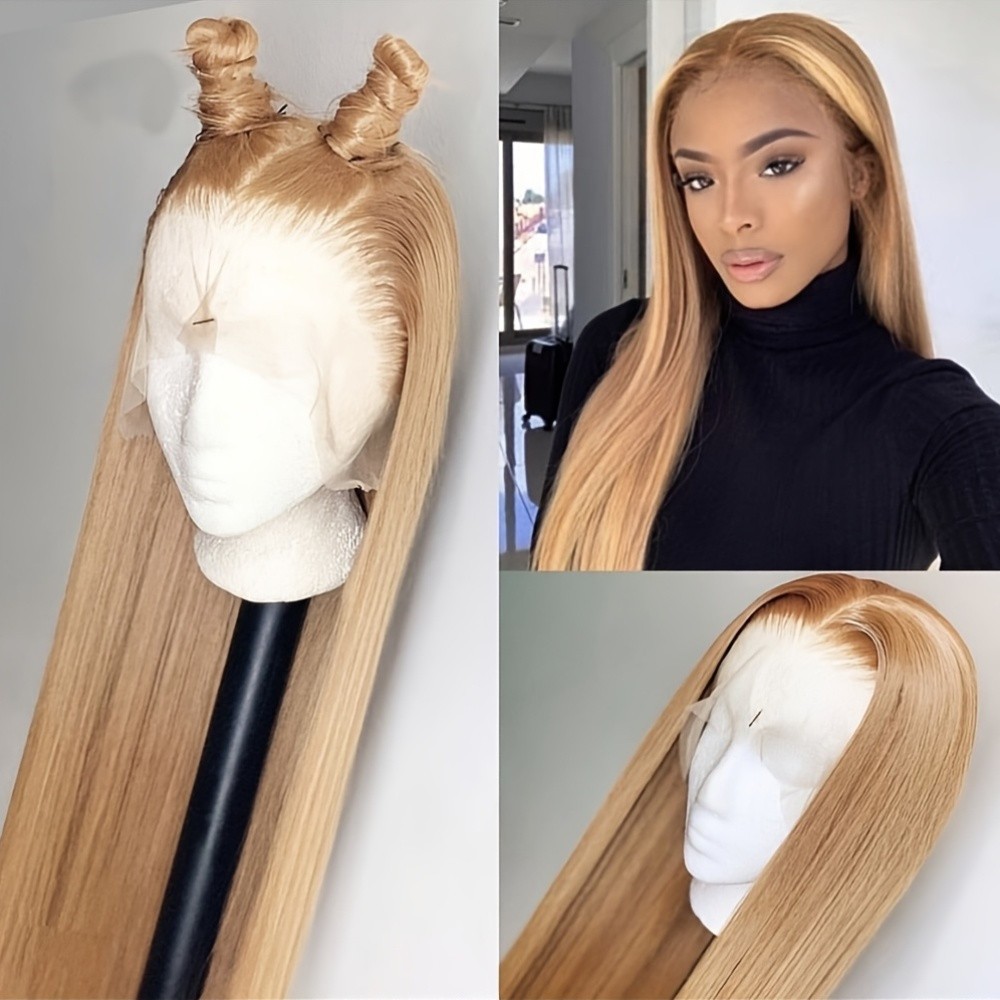 13×4 Long Straight Hair Ash Honey Blonde Lace Front Wigs Women Daily Pre Plucked
