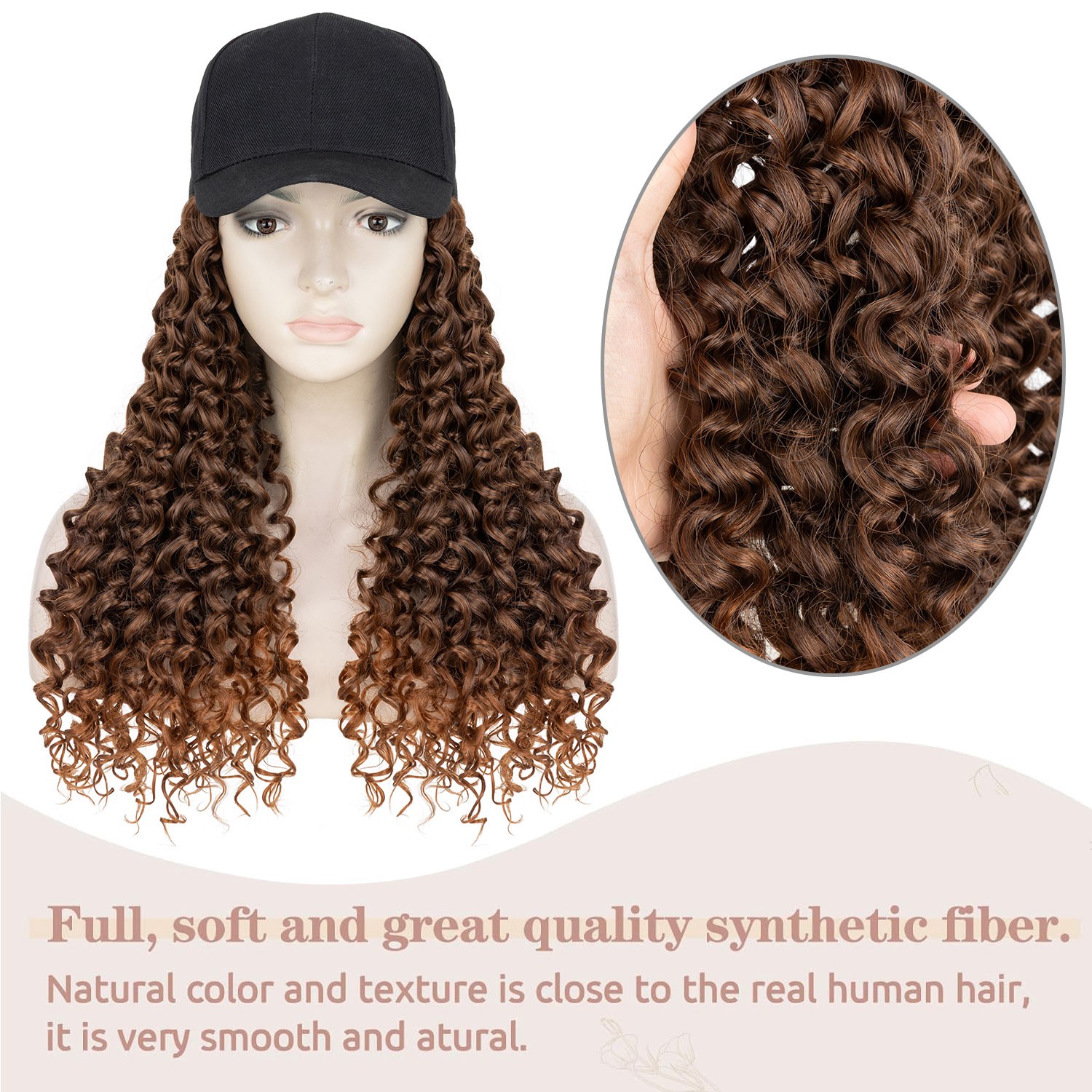 Xmas Wig With Black Hat Baseball Wigs Cap Long Wavy Curly Hair Wig Cap For Women