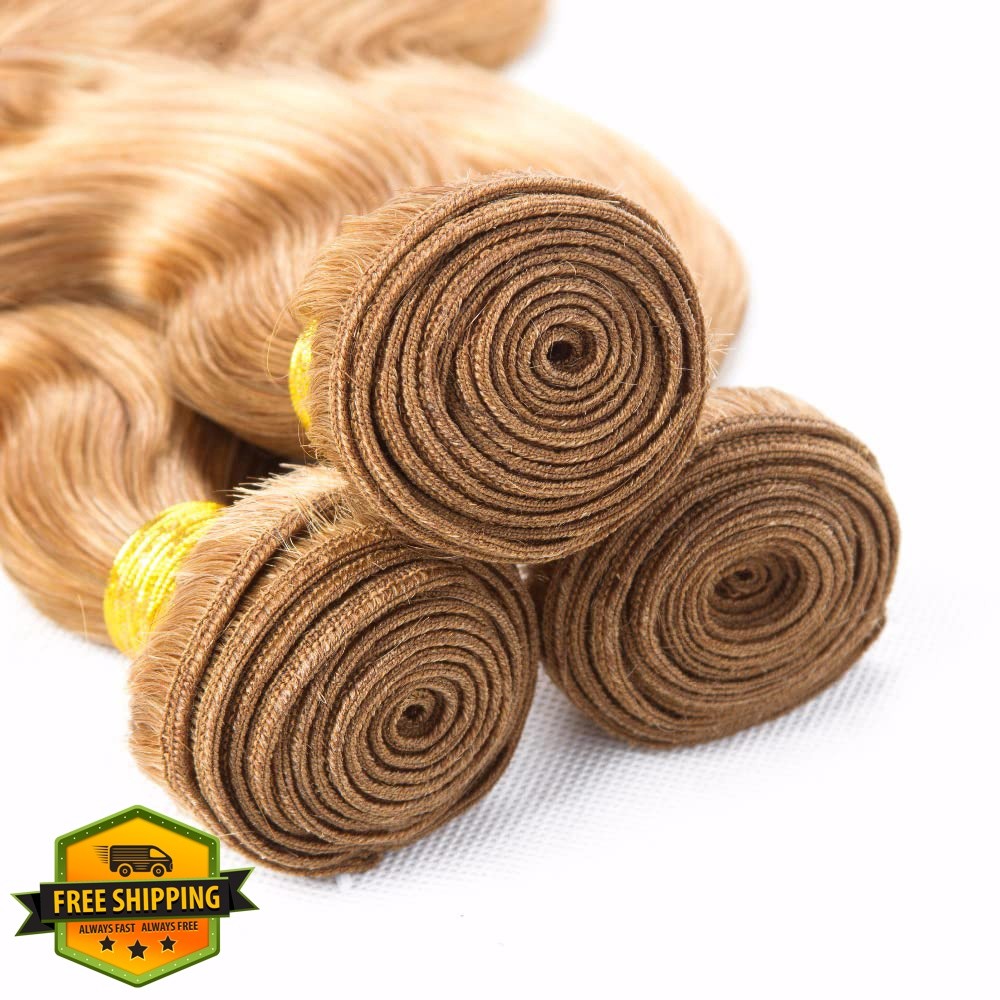 GtaiiReu 32 Inch #27 Honey Blonde Body Wave Human Hair Bundles