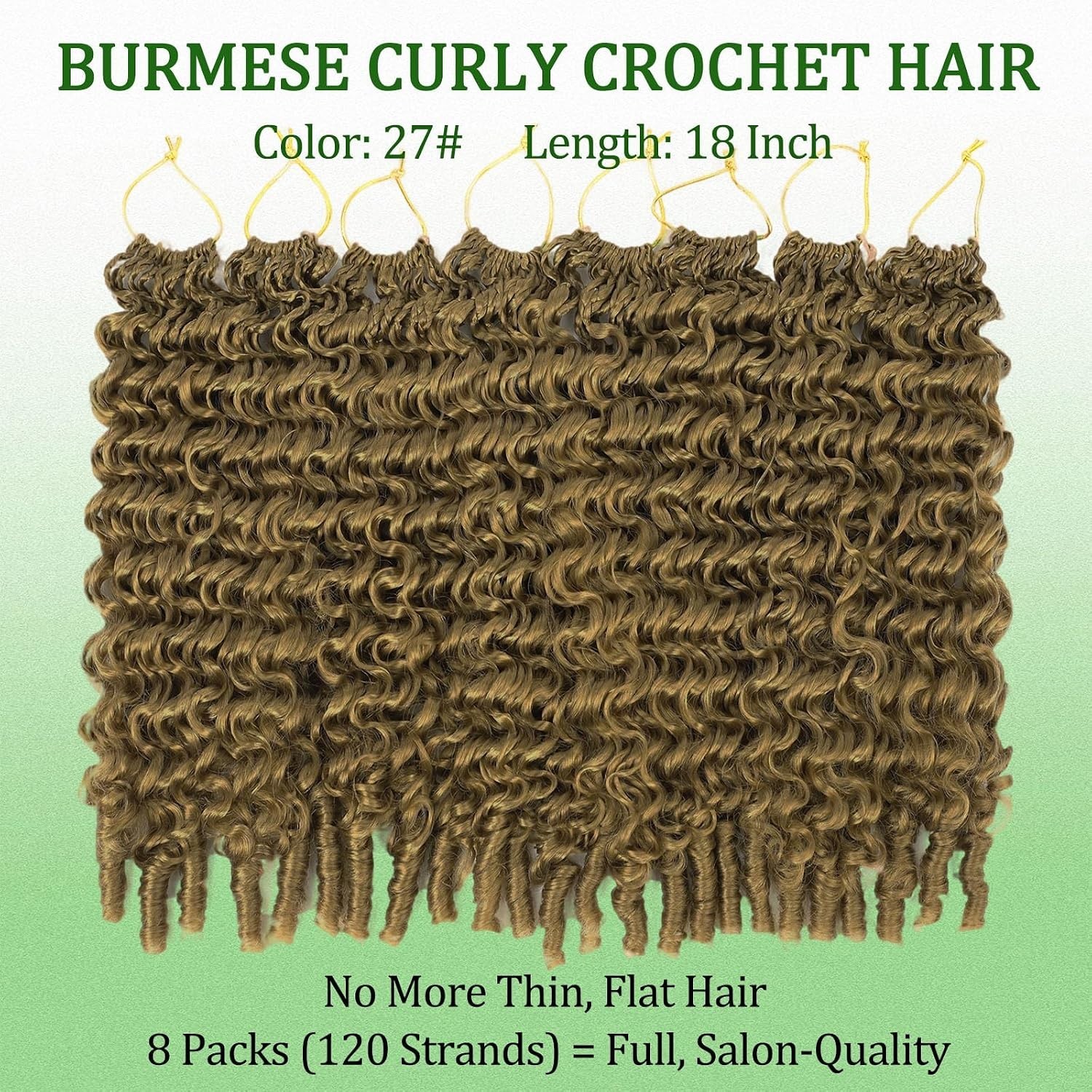 8 Packs Burmese Curly Crochet Hair 18 Inch Bohemian Braiding Hair 120 Strands
