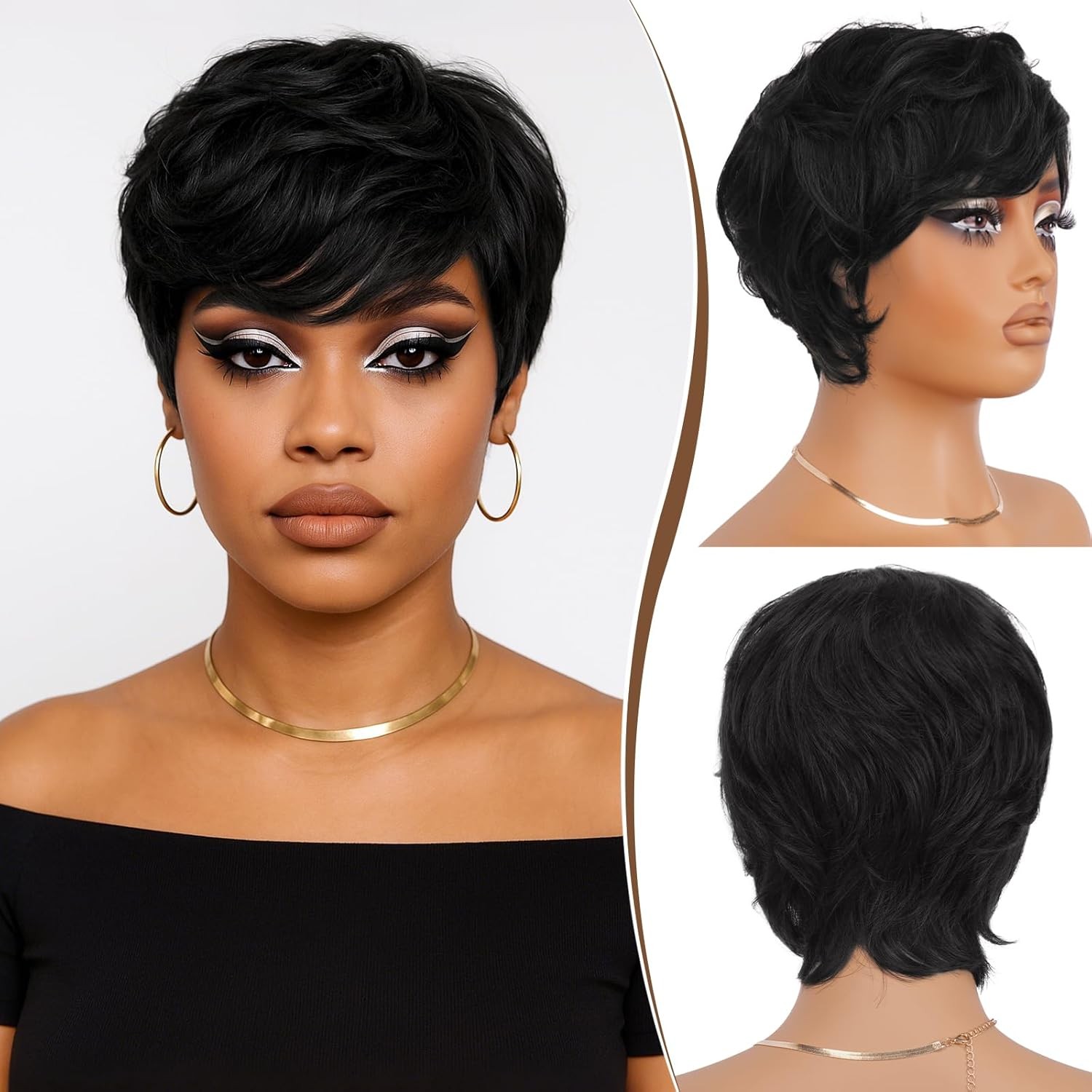 Pixie Cut Wig Synthetic Hair Short Wigs for Black Women with Bangs Natural Wig