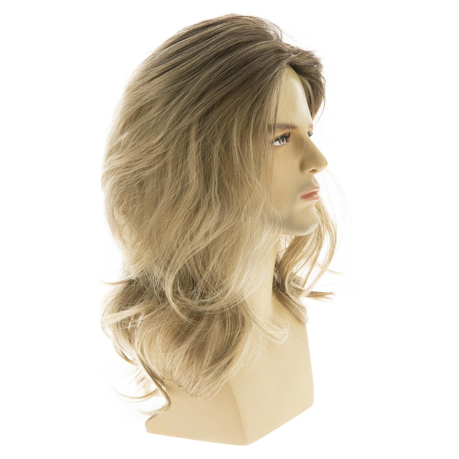 Baruisi Long Blonde Wigs for Men Synthetic Layered Wavy 22.5 Inch, blonde