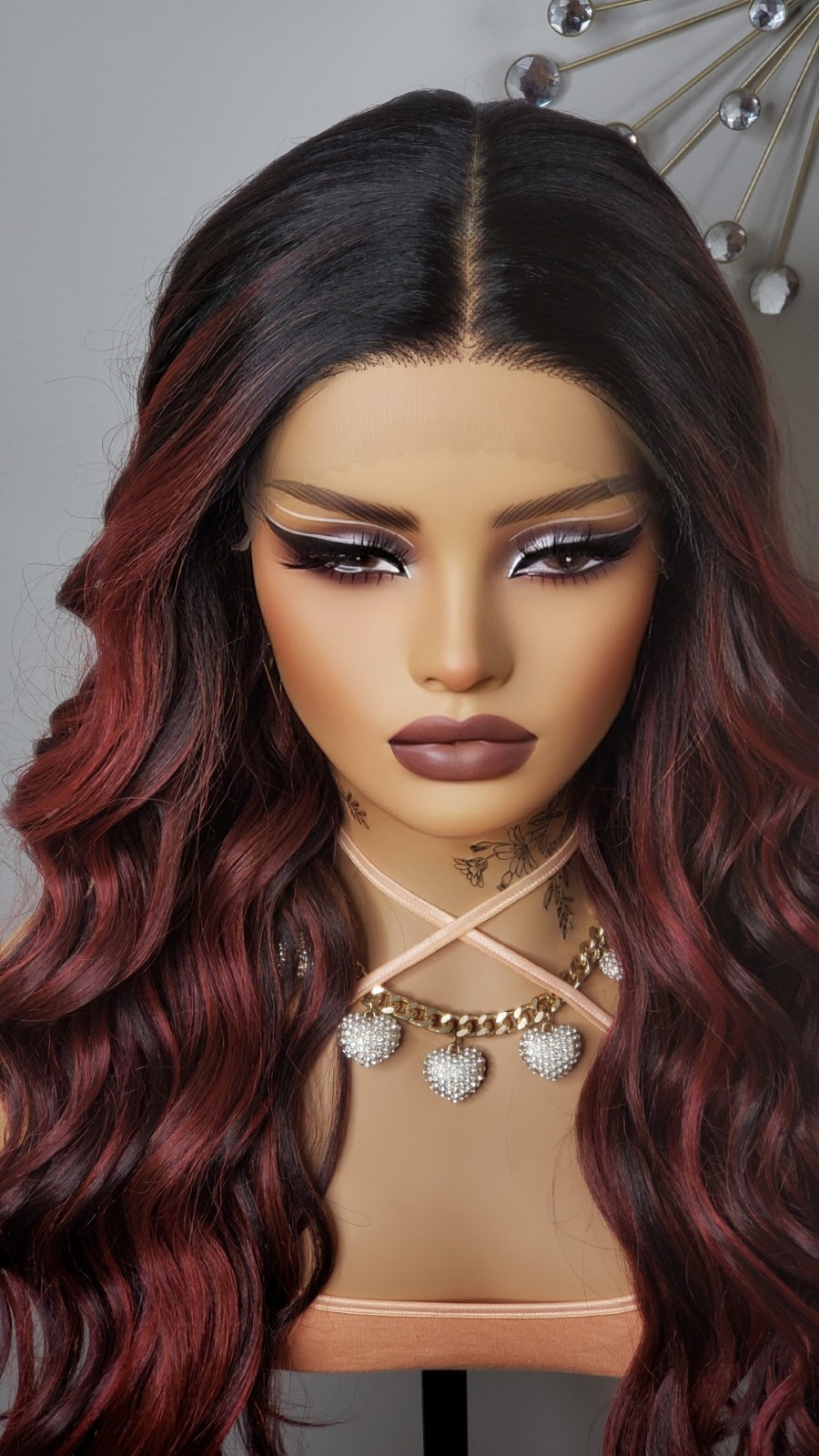 New Long Wavy Red Burgundy Wine Lace Front Wig Curly Style Womens Fashion Hair