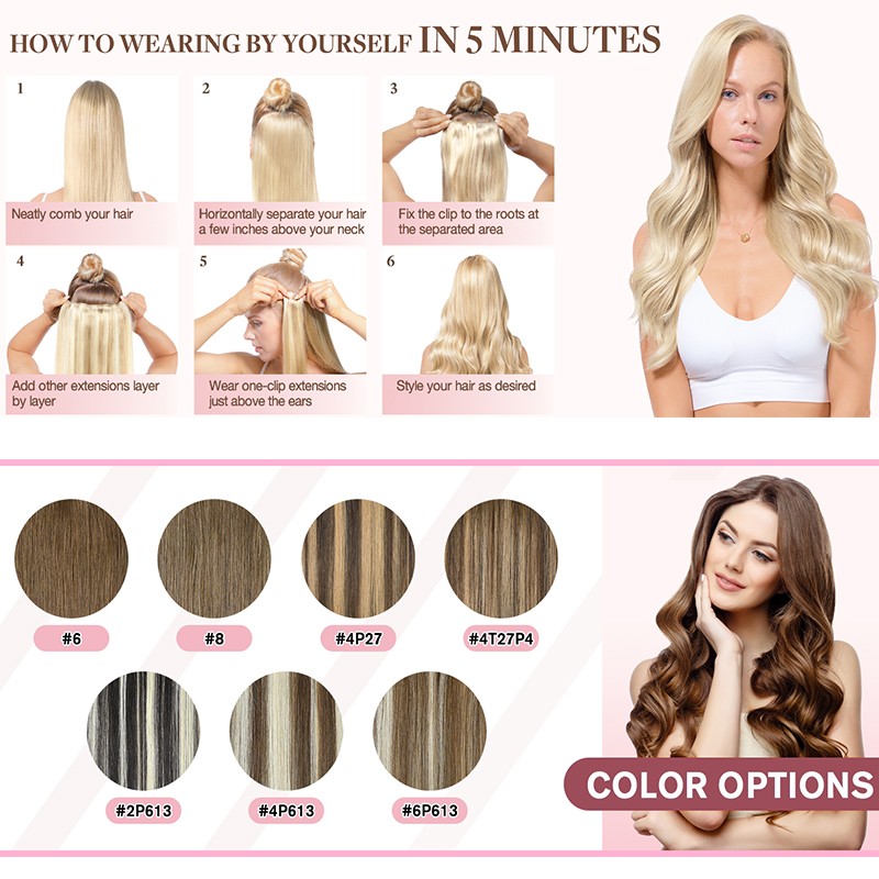 Clip In 100% Human Real Remy Hair Extensions 8PCS Full Head Straight Dark Brown