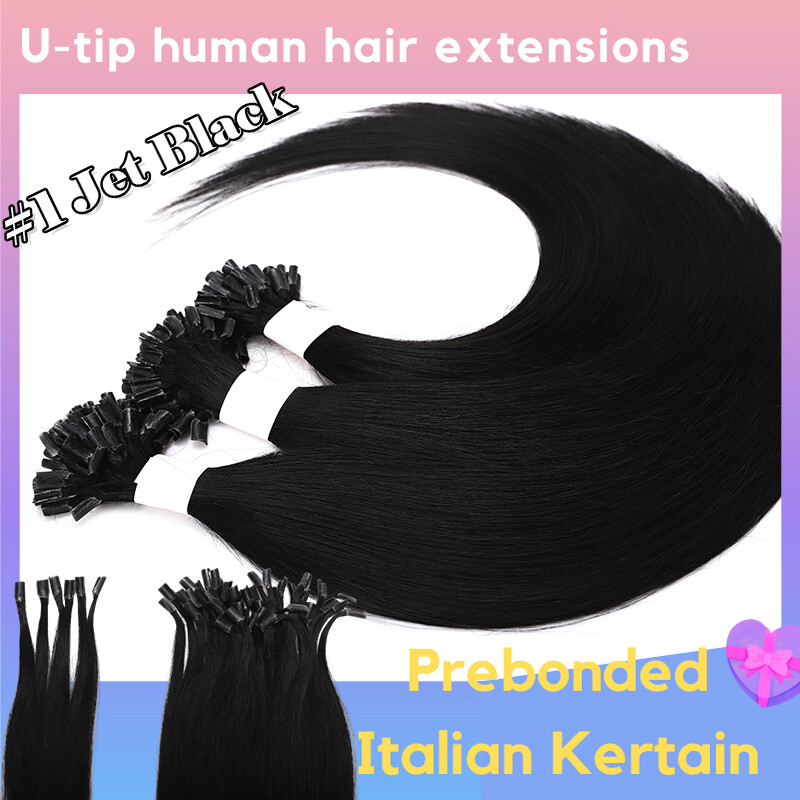 THICK Russian Nail U-Tip Fusion Human Hair Extensions Pre Bonded Keratin 22″24″