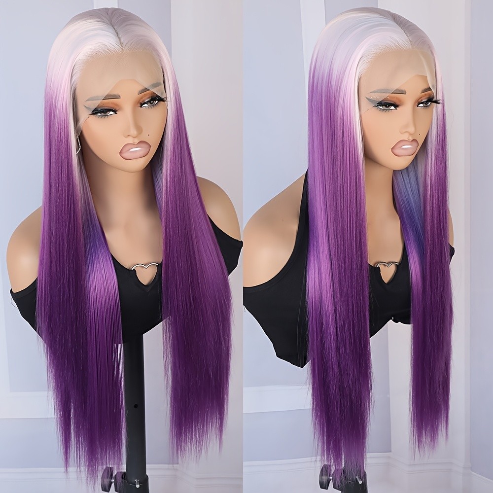 White Roots Ombre Purple Lace Front Wigs Pre Plucked Natural Hairline Party Wear