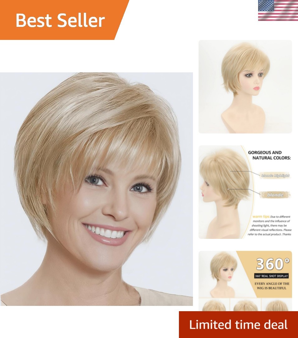 Fashionable Short Blonde Wig with Layers and Bangs – Easy-to-Wear Synthetic Hair