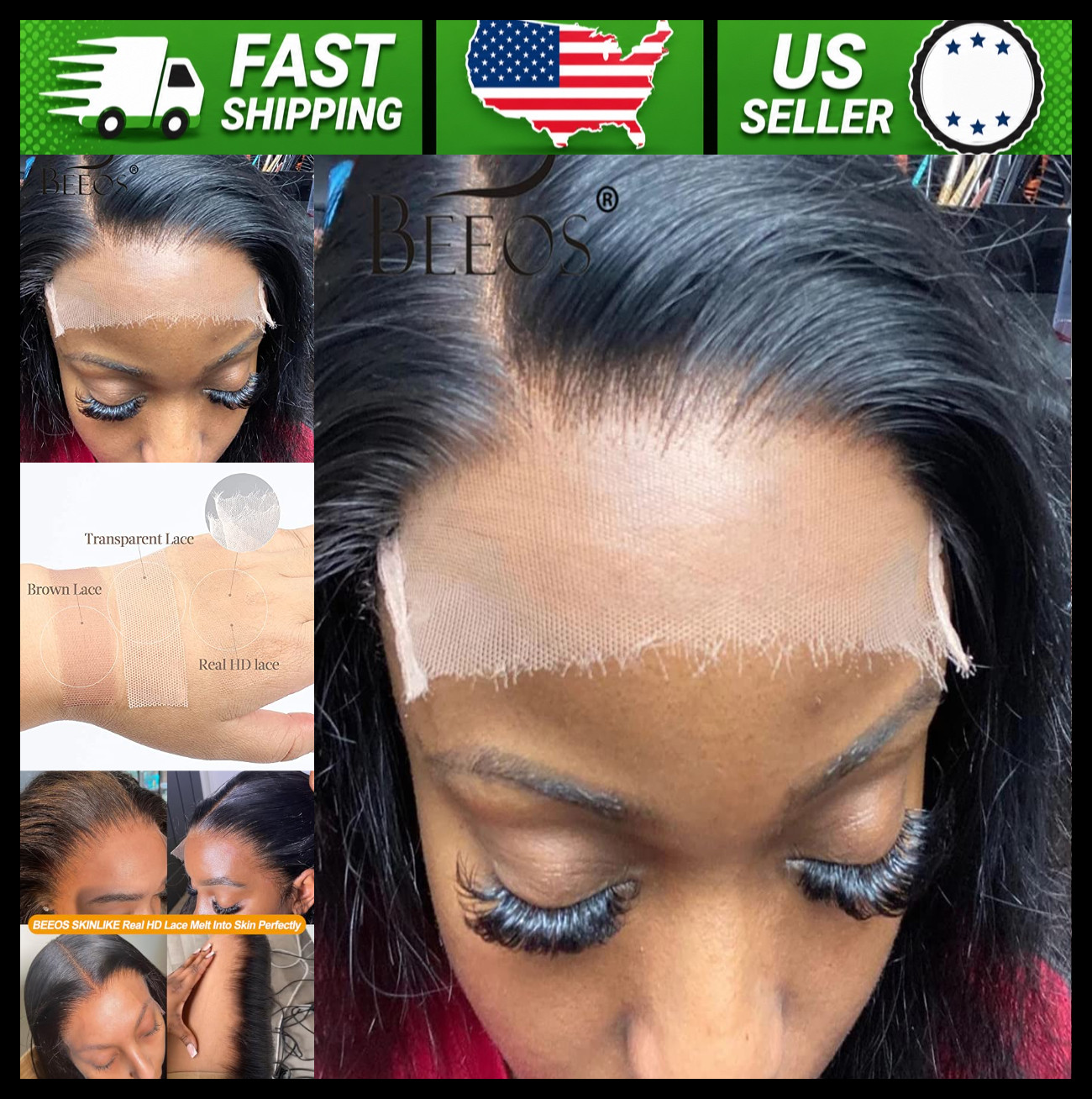 BEEOS 5×5 HD Lace Straight Human Hair Closure 18 Inch Natural Color