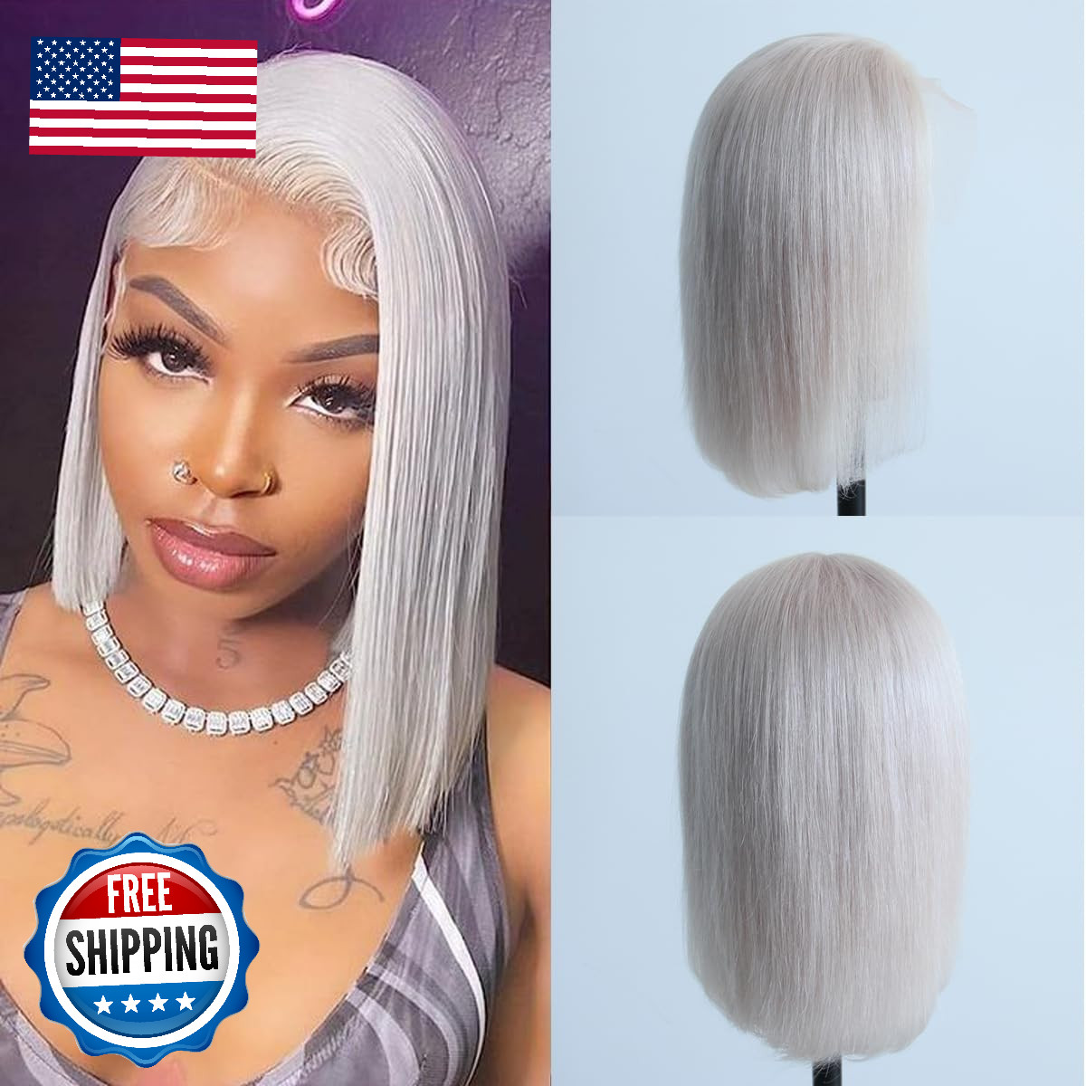 Aprilhair Pre-Plucked 60 White Platinum Blonde Bob Lace Front Wigs Straight