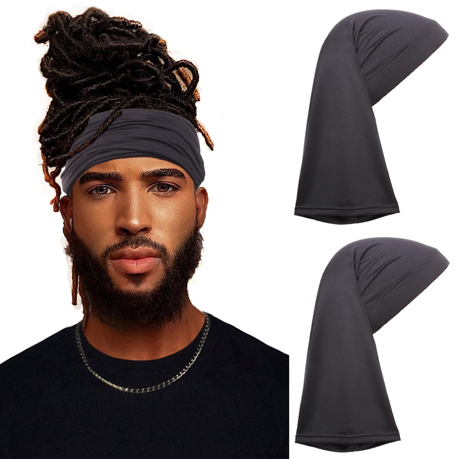 Wide Elastic Loc Cap Long Braid Cover for Full Hair – Black, 2 Pieces