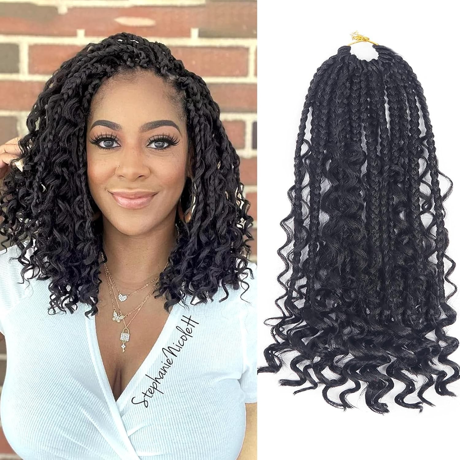 8 Inch Handmade Goddess Box Braids Crochet Hair with Curly Ends – 1 Pack