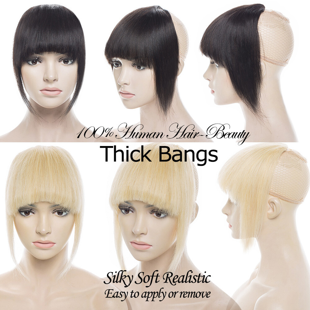 Thick Bangs 100% Remy Human Hair Extensions Clip In Fringe Black Brown Blonde US