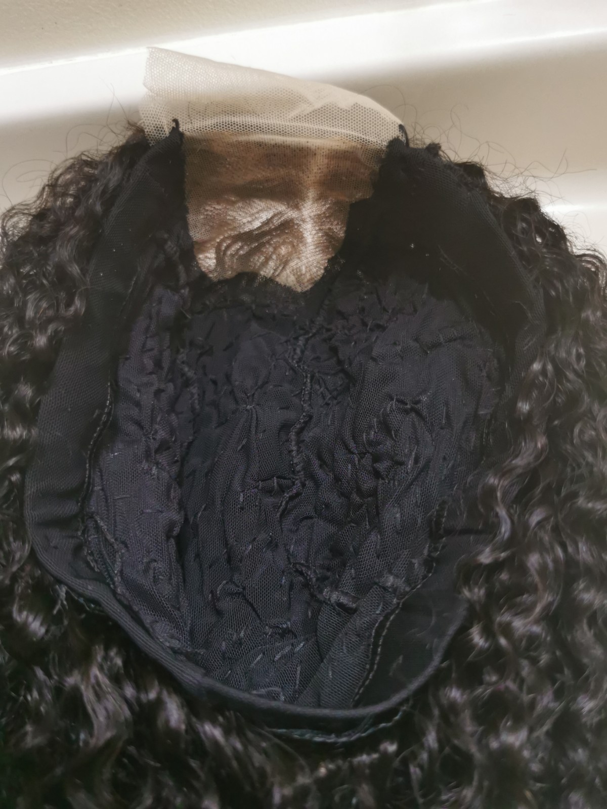 Quality Natural Black Jerry Curly Human Hair Glueless Closure Wig 24″ Handmade