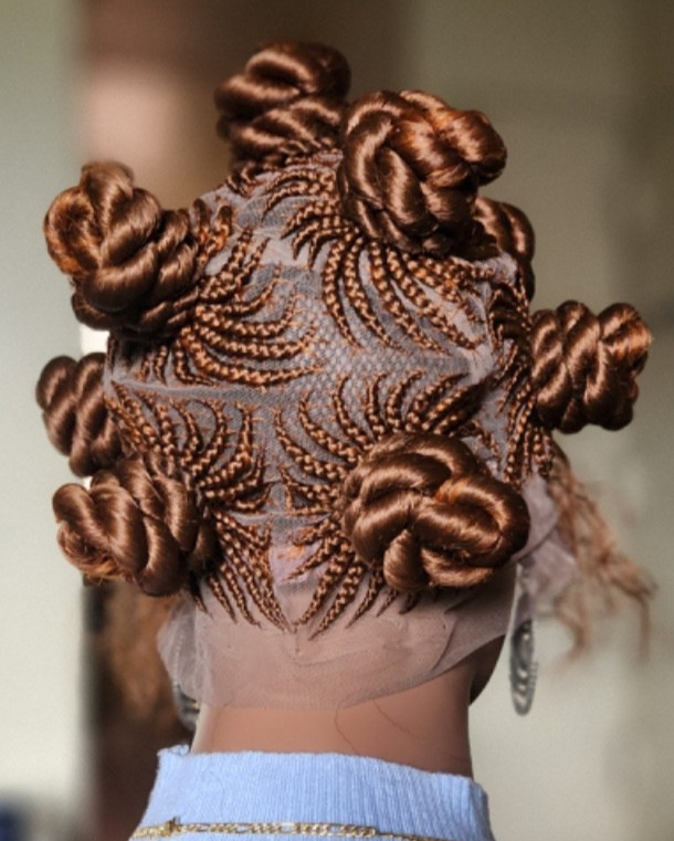 Handmade Bantu Knot Braided Full Lace Cornrow wig Brown