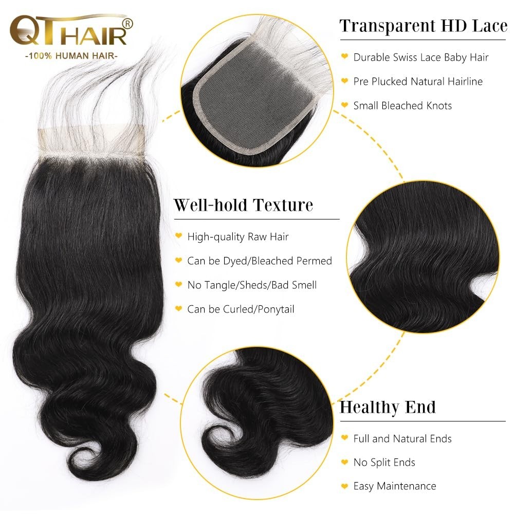 18A Brazilian Body Wave Lace Closure 20″ Natural Black Swiss Lace 150% Density