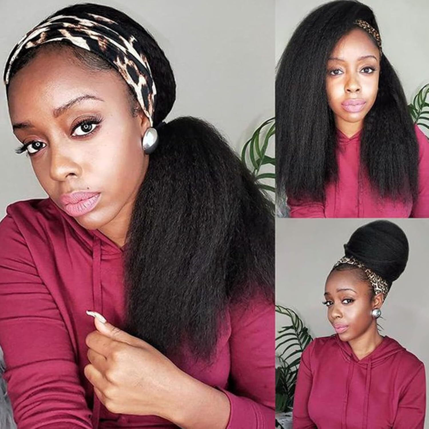18 Inch Kinky Straight Headband Wig, Glueless, 150% Density, Natural Color