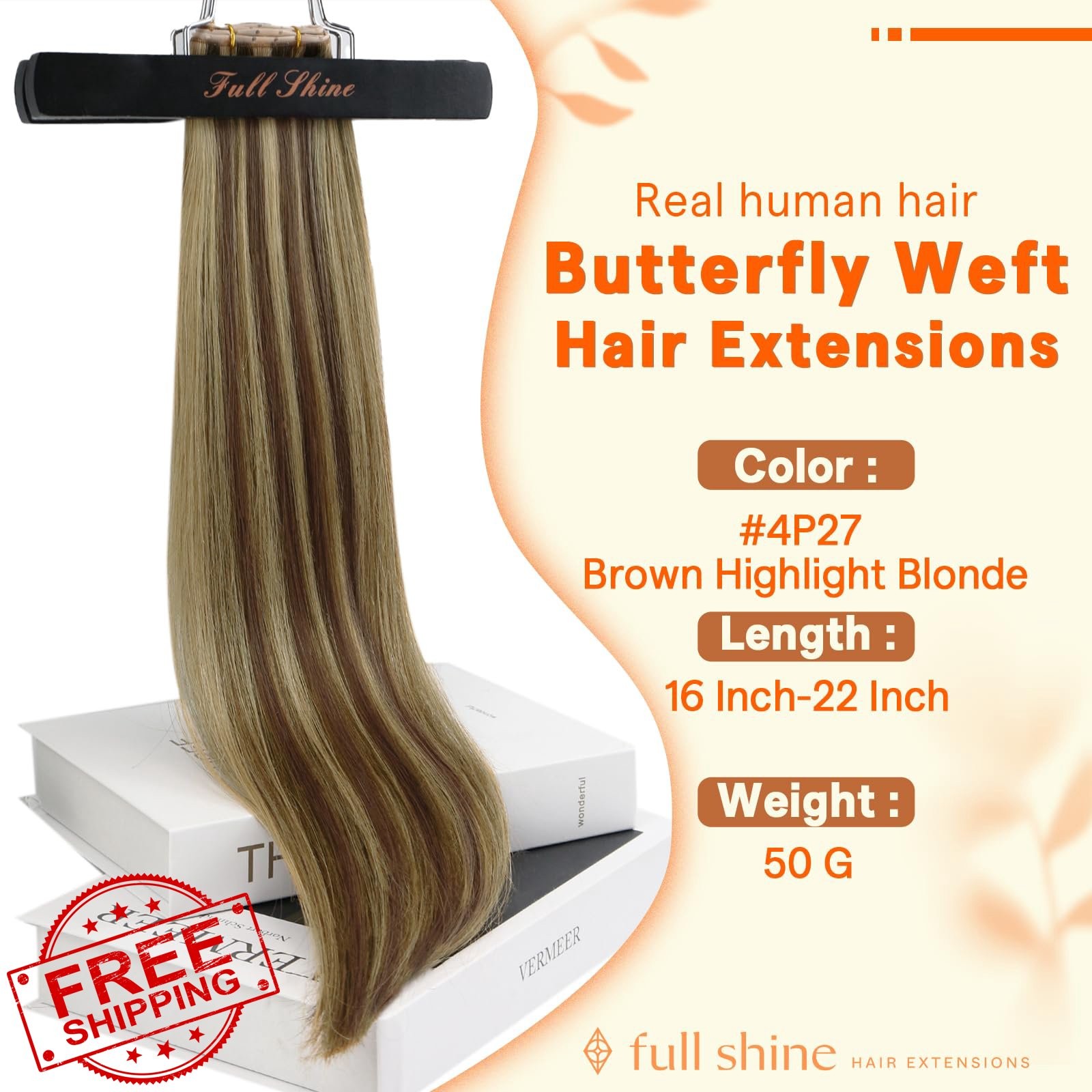 Full Shine Butterfly Weft Hair Extensions 16in Brown Honey Blonde Genius Weft