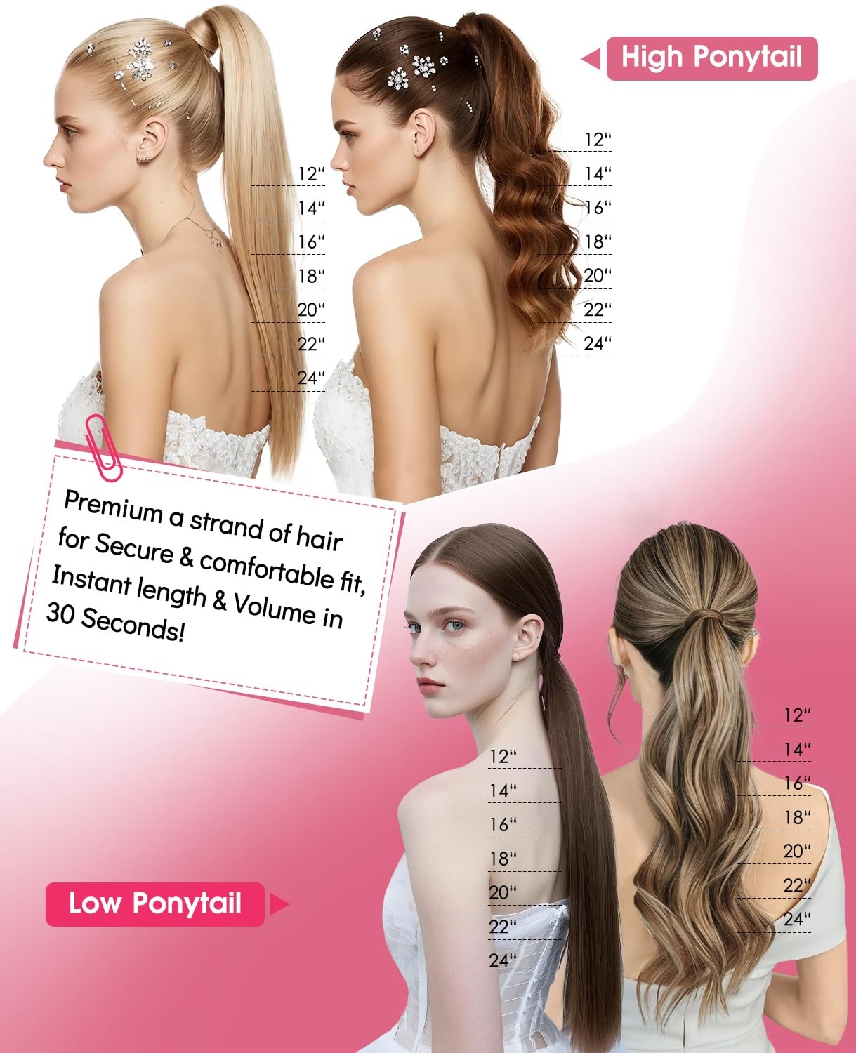Youngsmile Hair Extensions Ponytail Extensions Human Hair 14 Inch 65G Wrap