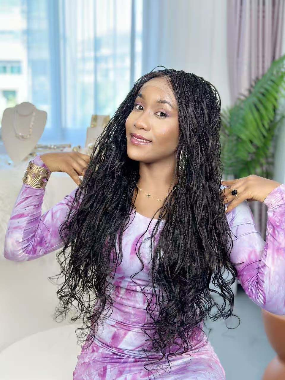 100% Human Hair Boho Knotless Box Braid Wig – Hand-Tied HD Lace, & Glueless.