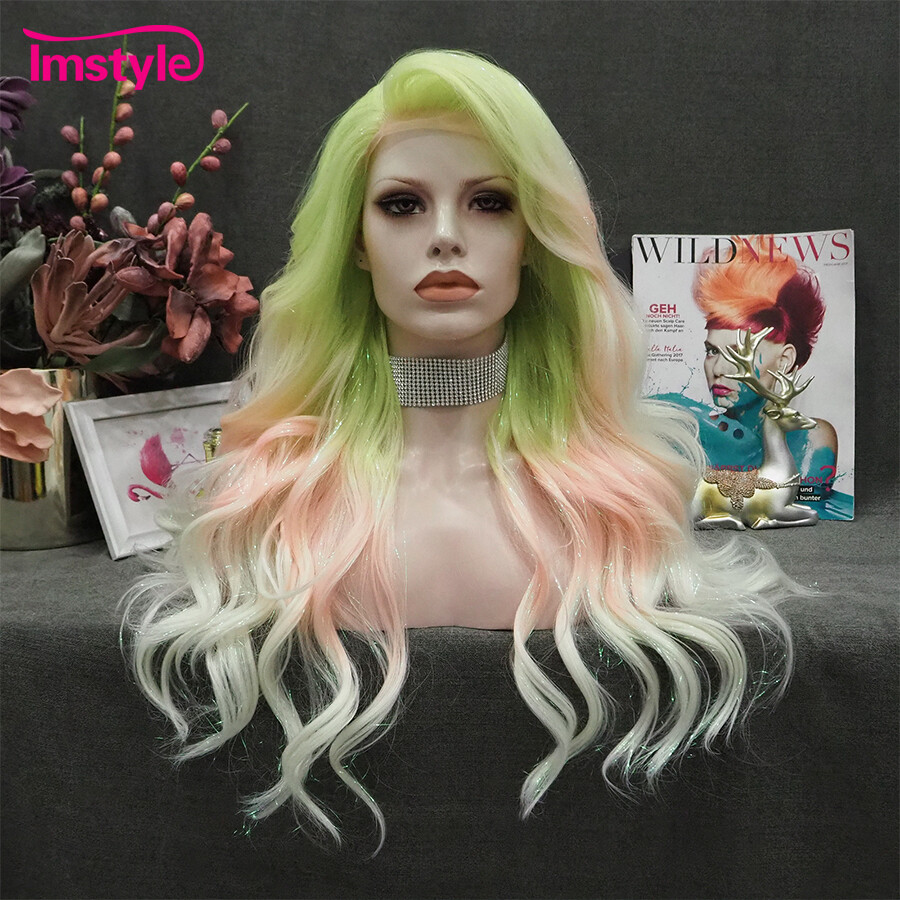 Tinsel Wig Ombre Blue Synthetic Lace Front Wigs Heat Resistant Fiber Glueless