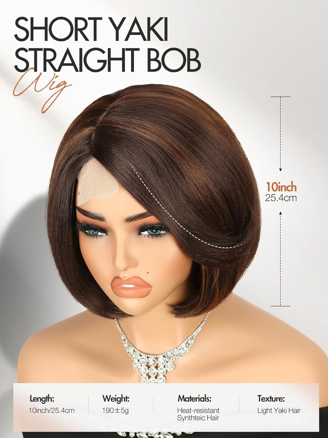 12″ Mixed Brown Straight Bob Wig for Women Daily Wear 109E555691