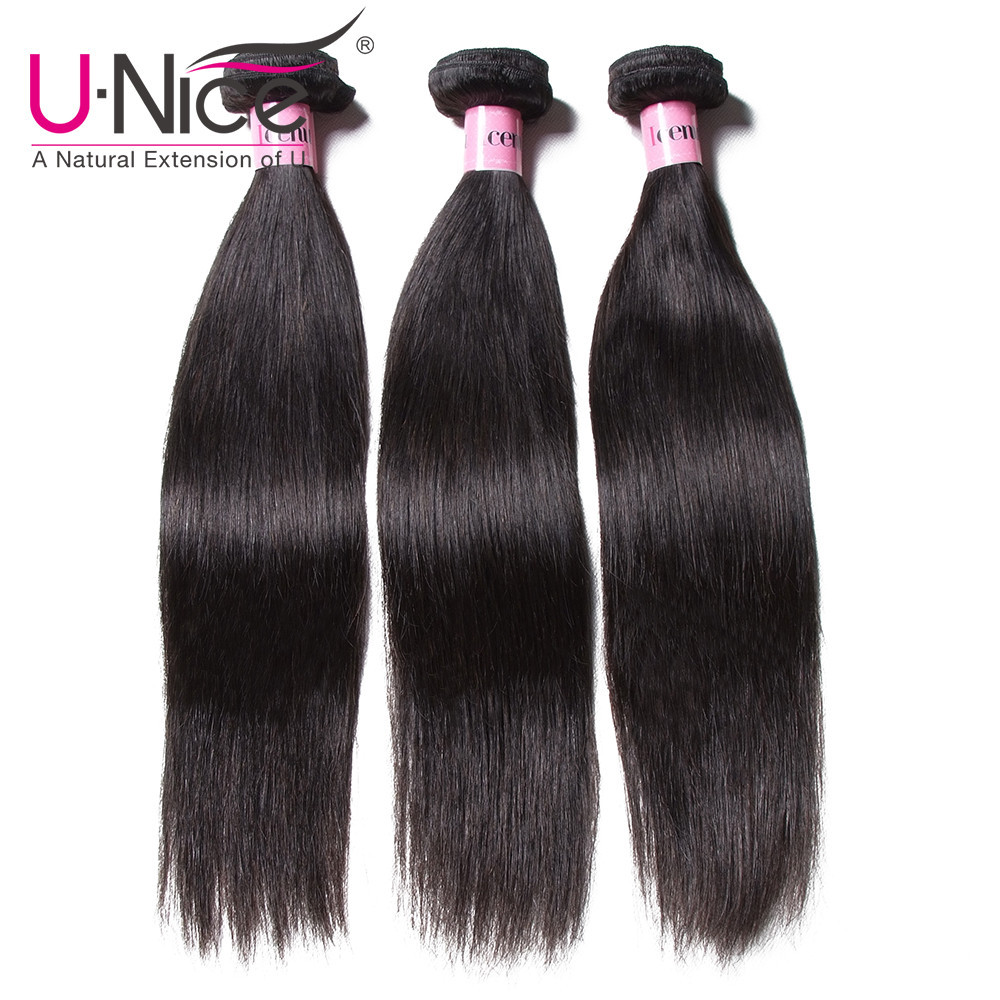 UNice Hair Indian Straight Human Hair Extensions Weaves 1-3 Bundles Weaves Wefts