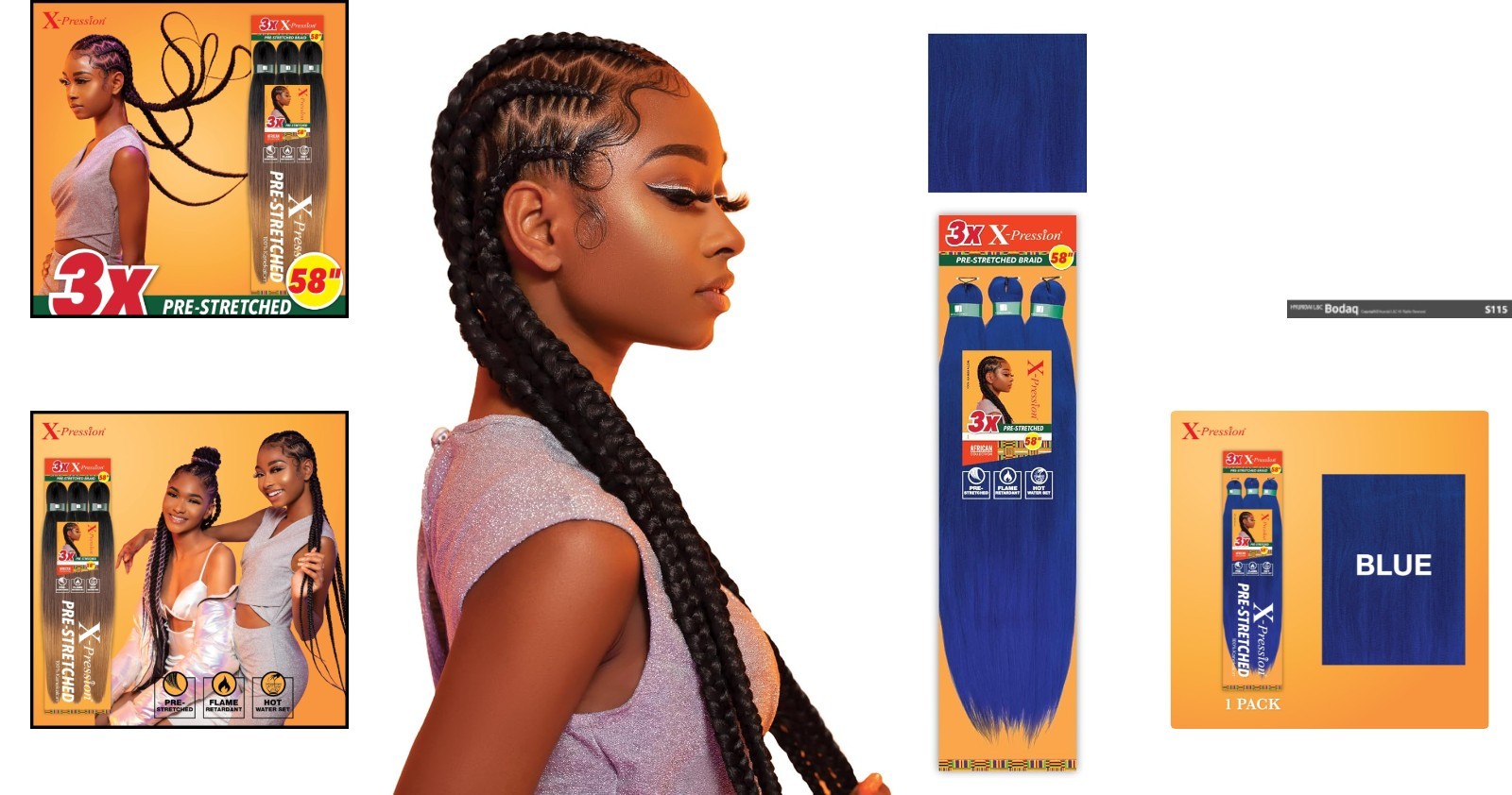 X-pression 58″ Blue Flame Retardant Kanekalon Braiding Hair for Stylish Twists