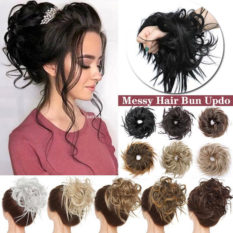 Large Messy Bun Hair Piece Curly Scrunchie Updo Wrap Hair Extensions as Human US