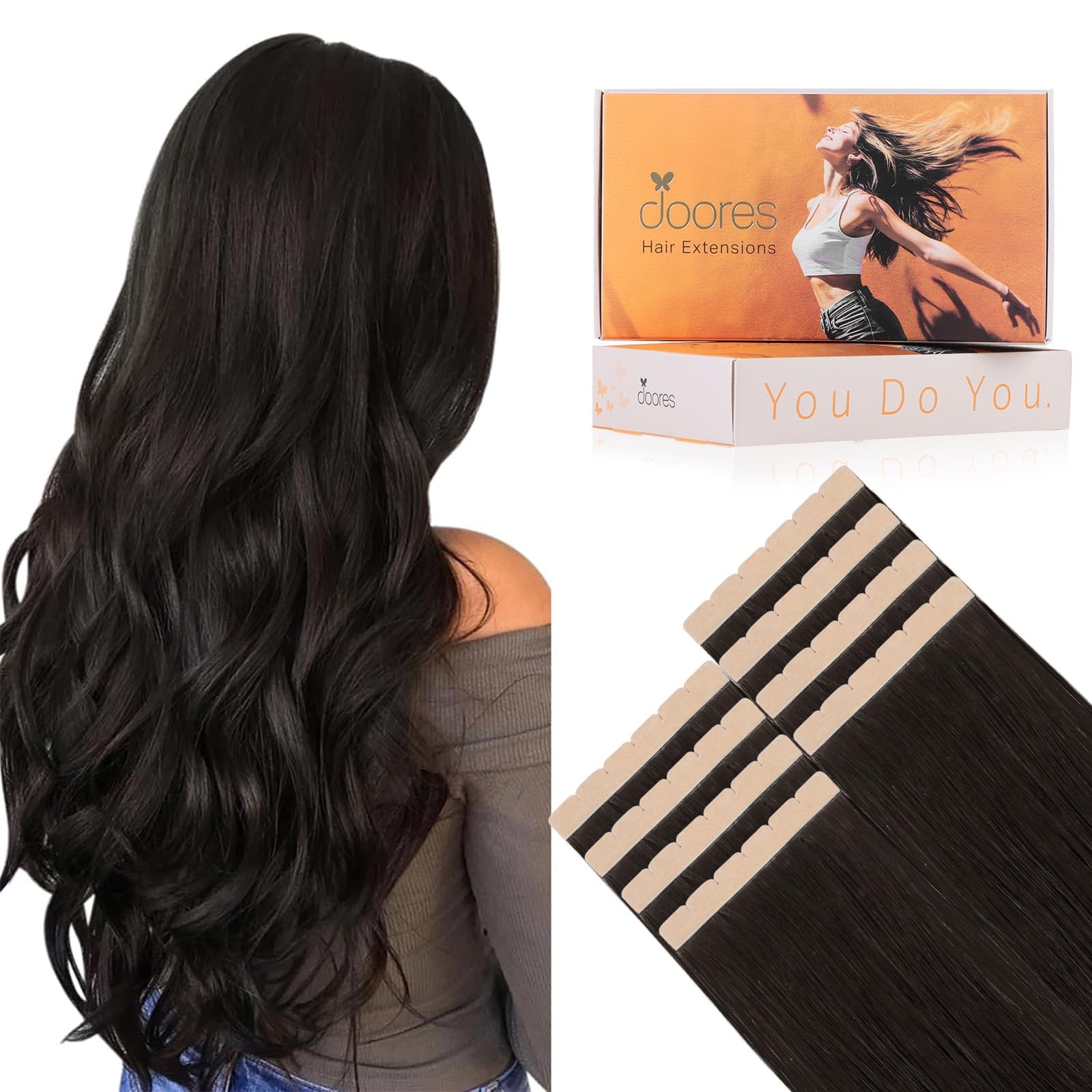 Doores Tape In Hair Extensions 16 Inch 10Pcs 35G Dark Brown Mini Tape Weft