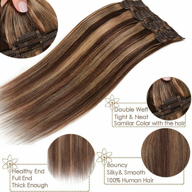 Thick Remy Clip In Human Hair Extensions Full Head Double Weft Balayage 180g 22″