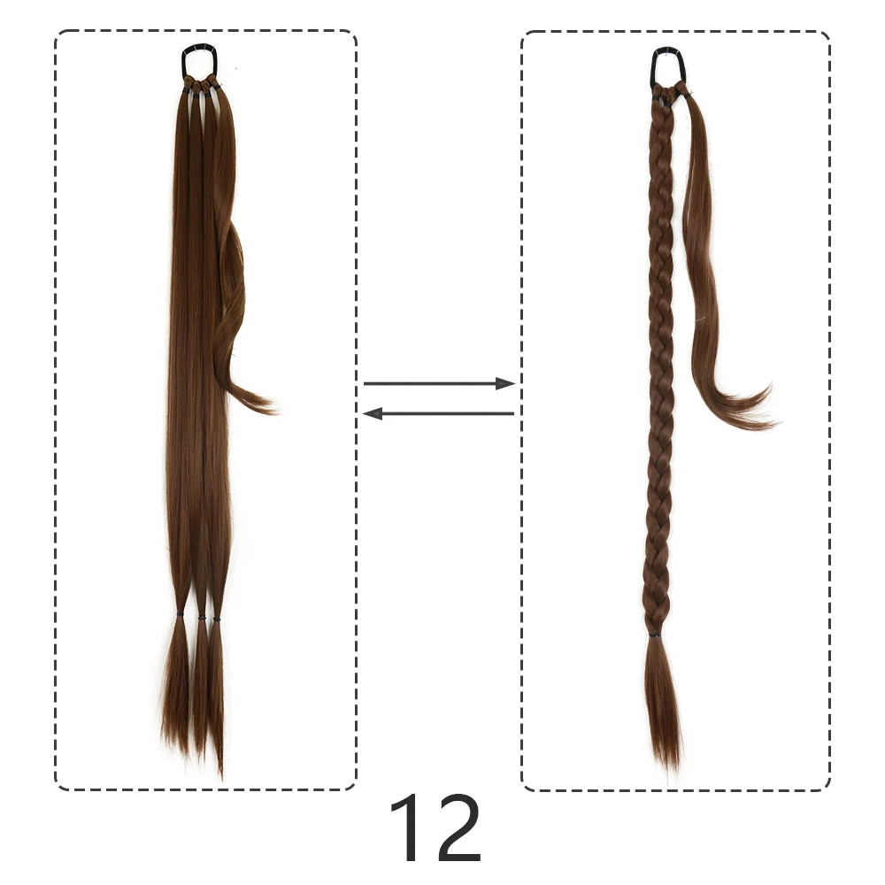 Synthetic Braided Ponytail Hair Extensions Natural Long Black Blonde Hairpiece