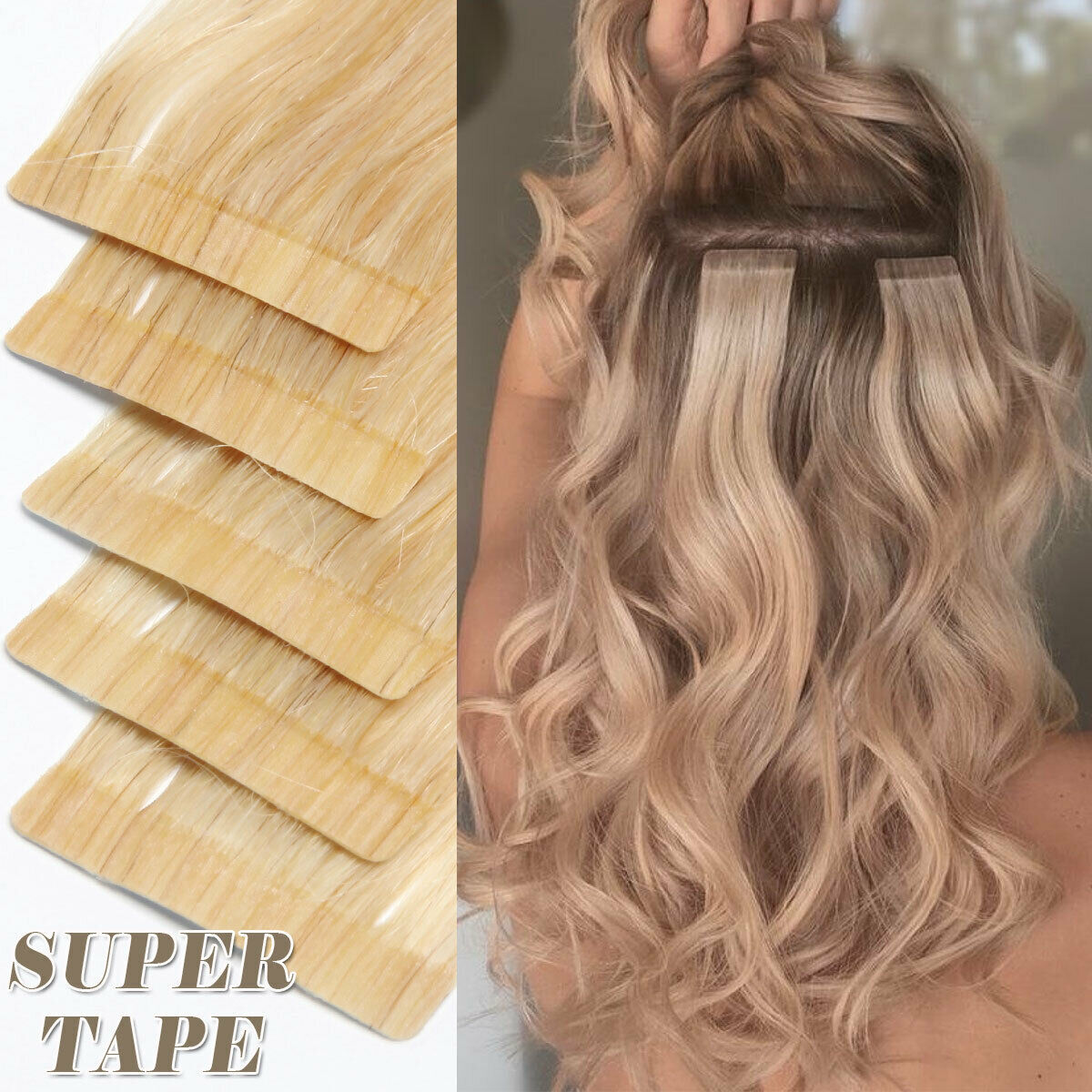 Invisible Tape-ins Human Hair Extensions Adhesive PU Skin Wefts Remy Thick Hair