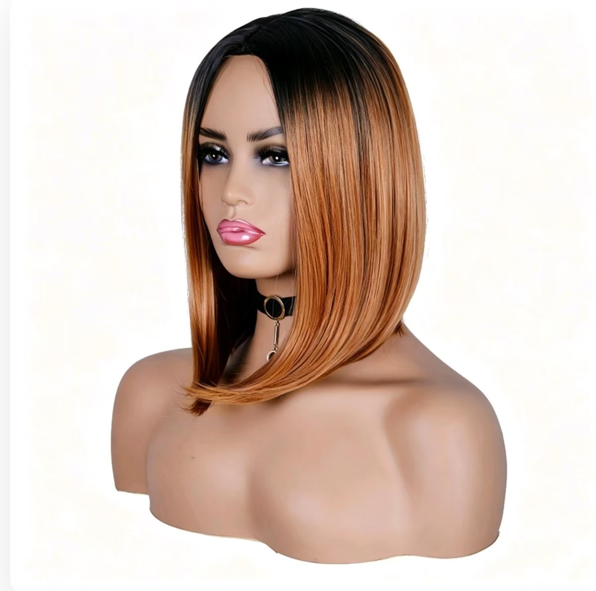 Black Ombre Brown Long Synthetic Hair Wig for Women Party Natural Middle Part Wi