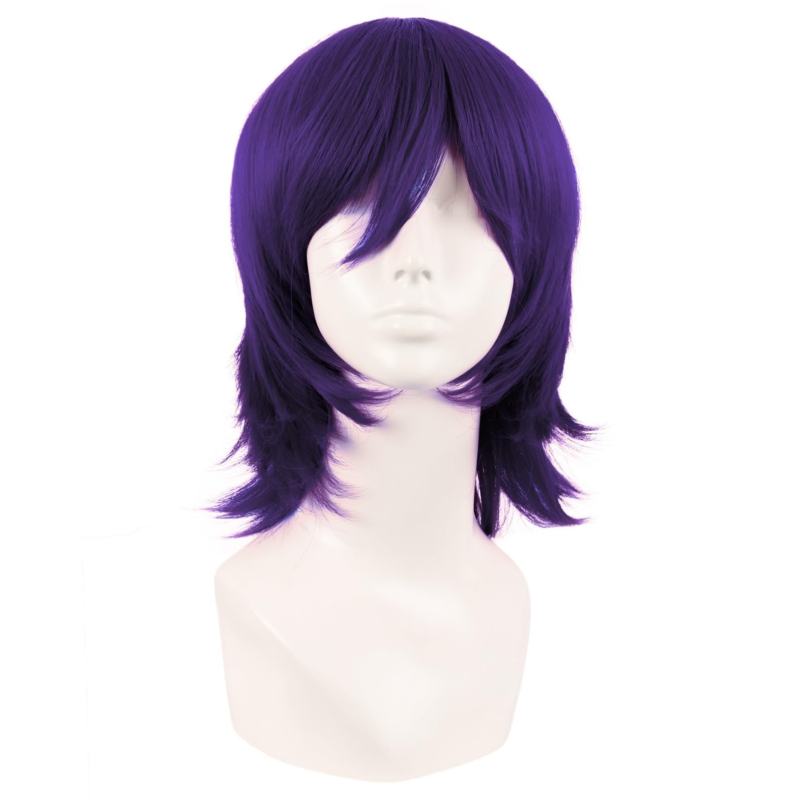 14 Inch/35 cm Short Cosplay Wolf Tail Synthetic Side Bangs Party Wig (Dark Pu…