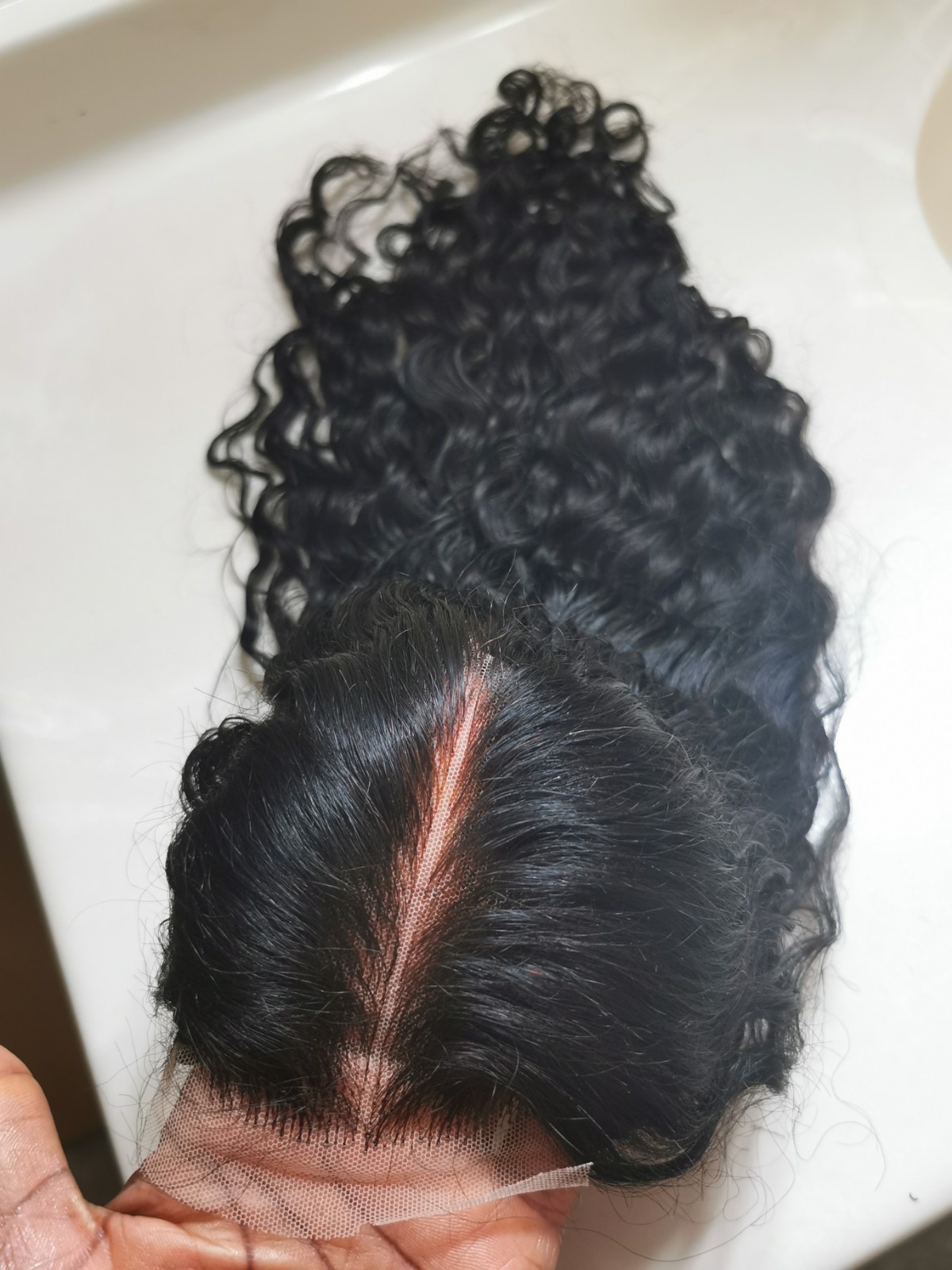 Quality Natural Black Wave Human Hair Glueless DeepPart Closure Wig 18″ Handmade