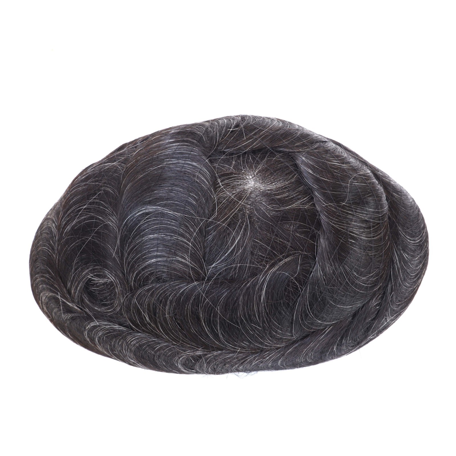 Mens Toupee Human Hair Replacement System Hairpiece Skin 0.04mm Black Grey #1B20