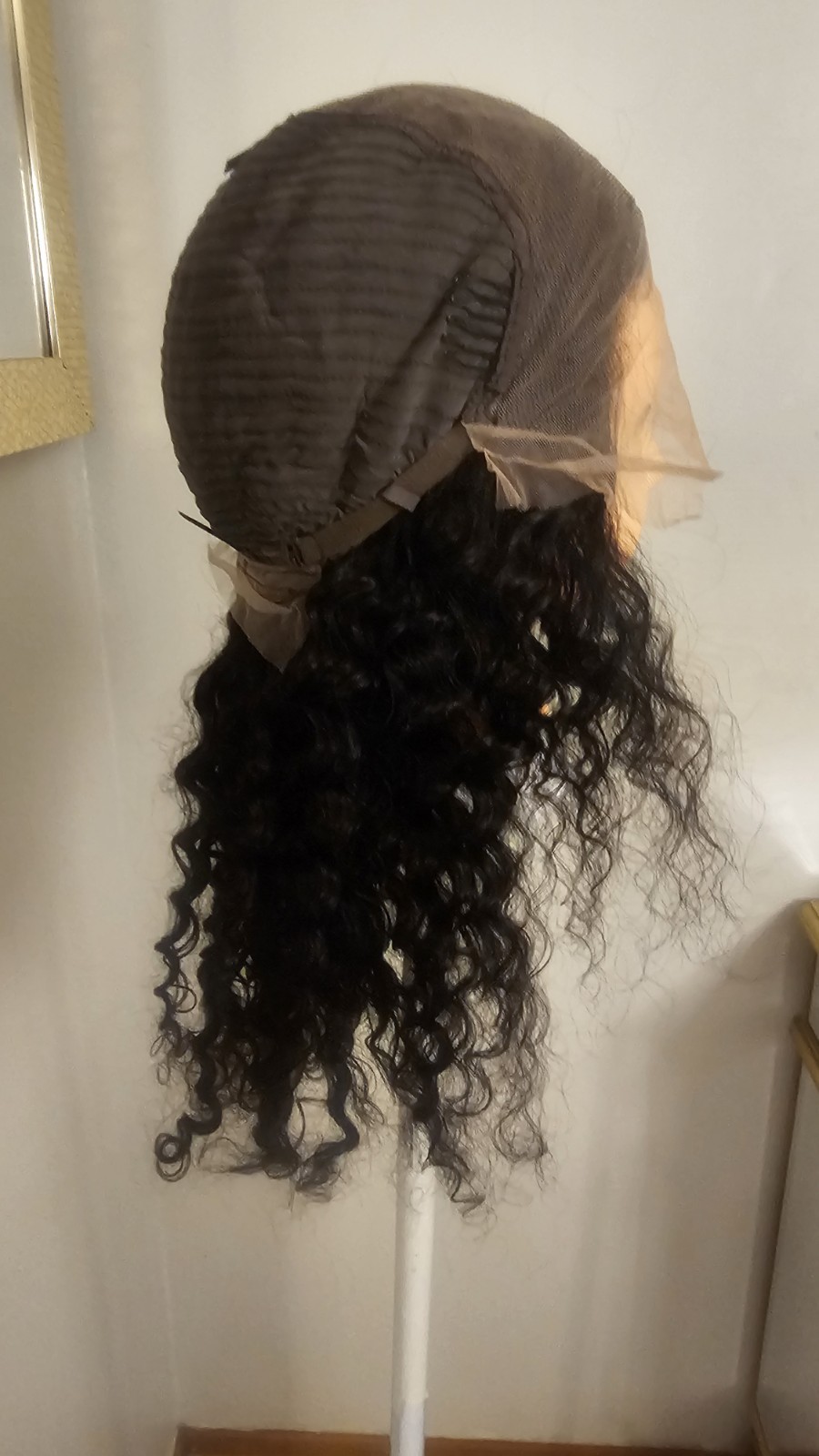 High Quality regular 22″ black waterwave 100% Virgin Human Hair Lace front Wig.