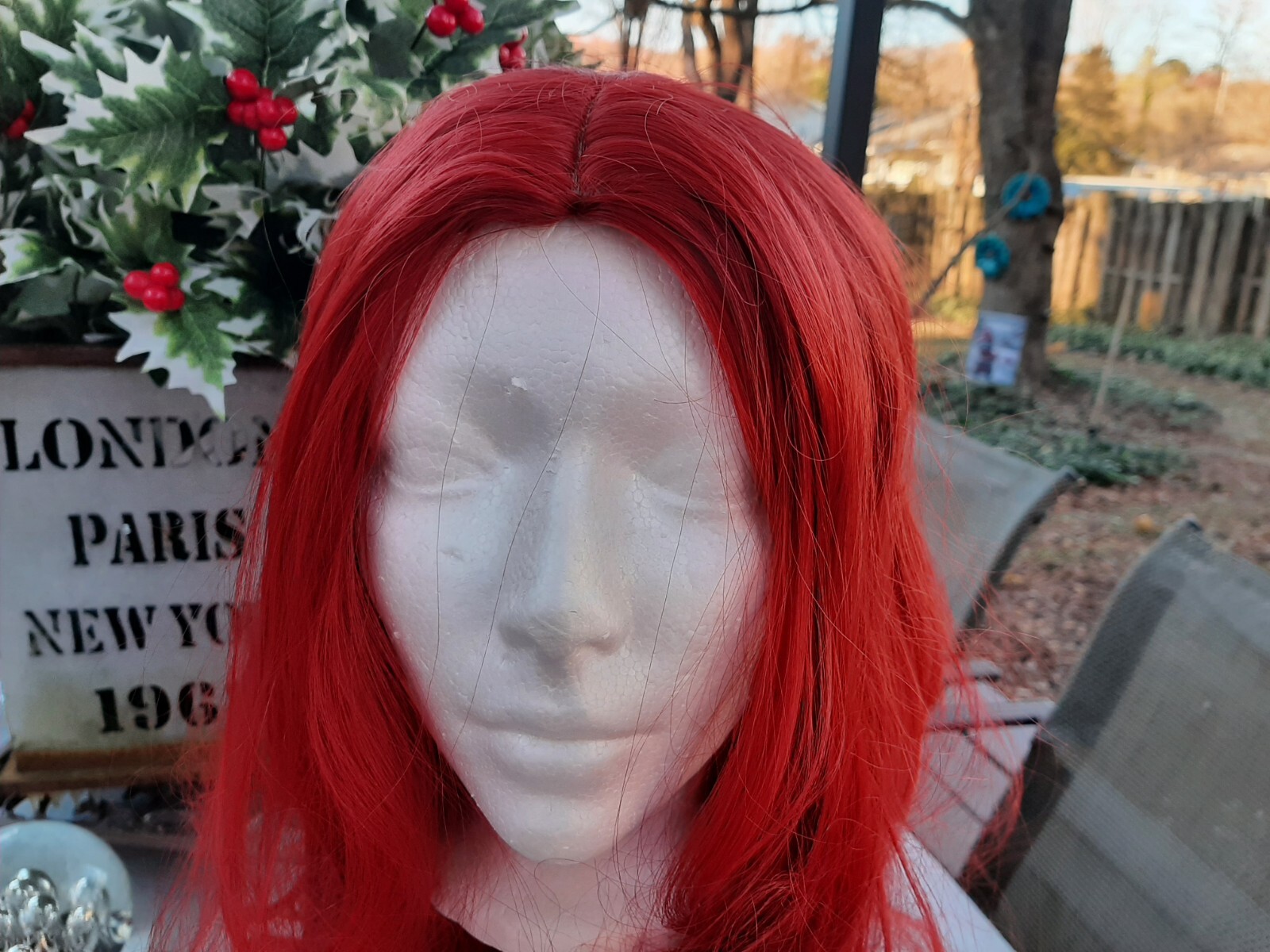 Long Curly Wavy Red Wig , Body Wave C Part Synthetic Full Wig ~ Copper Red NOB
