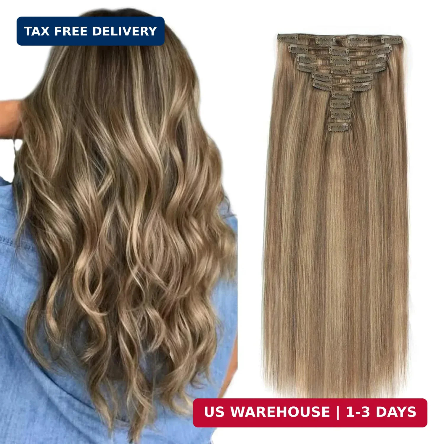 Lovrio 160g 20 inch Clip in Human Hair Extensions, Piano Color Chestnut Brown Mi