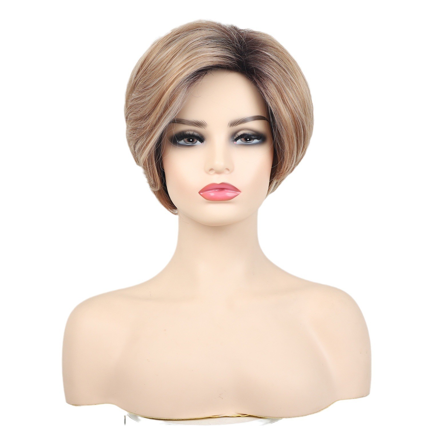 Ombre Blonde Brown Mixed Short Pixie Cut Wig Women Synthetic Heat Resistant Wig