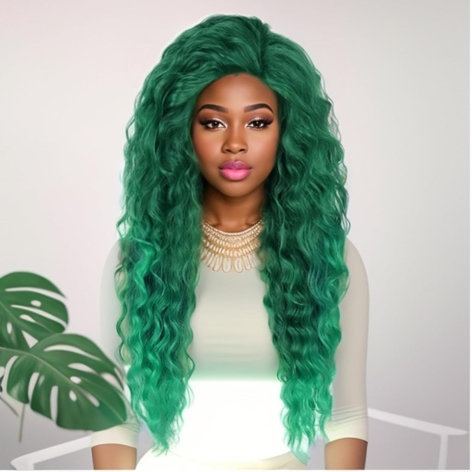 28 inch Long Curly Wigs for Women Green Wig Cosplay Thick Hairline St. Patric…