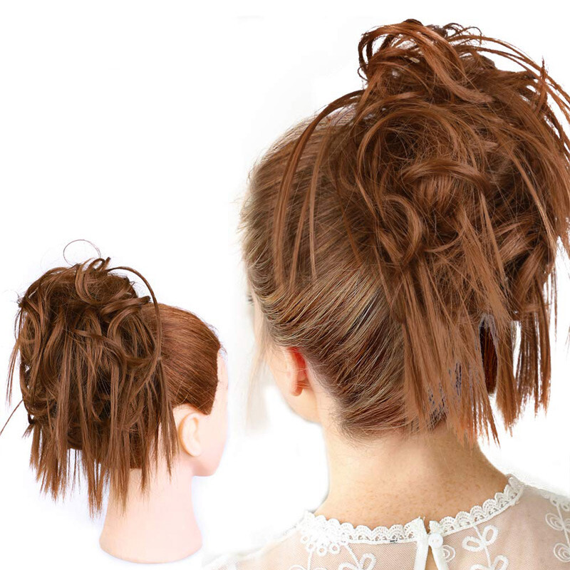 Realistic Chignon Scrunchie Messy Bun Tousled Hairpiece Elastic Band Synthetic