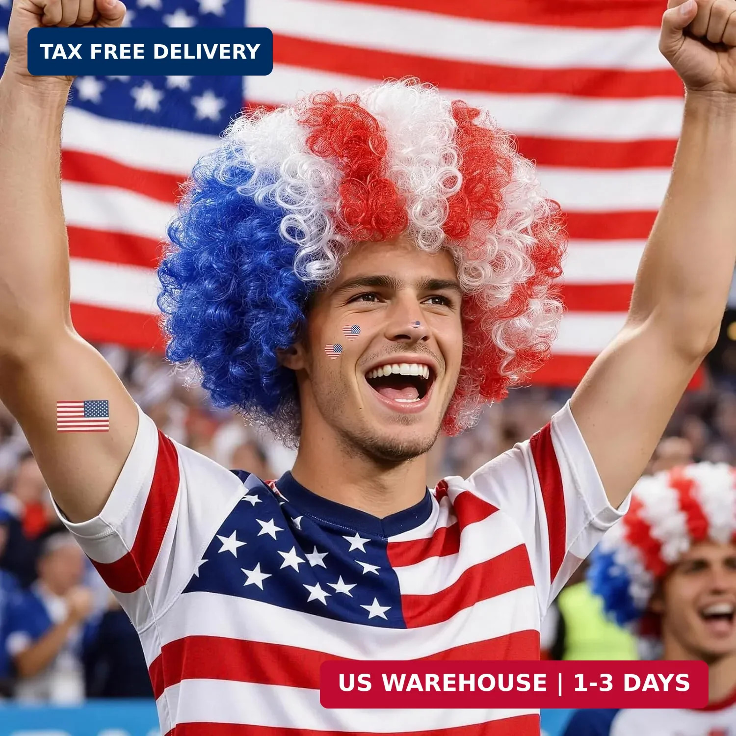 MEEZY American Flag Colored Afro Wig for Men Women 2026 World Soccer Championshi
