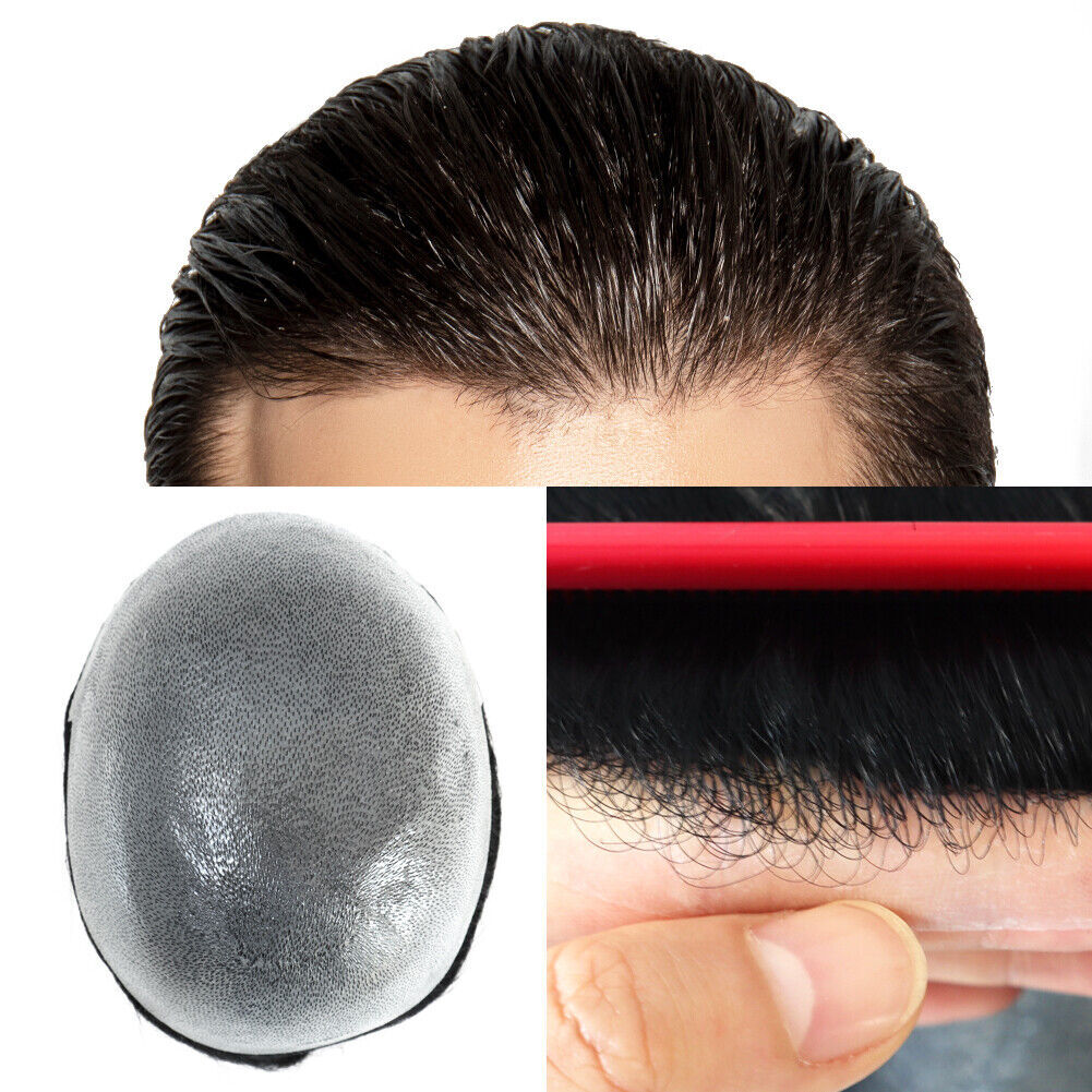 Toupee For Men Human Super Thin Skin V Looped Men Hairpieces Wig Black Colored