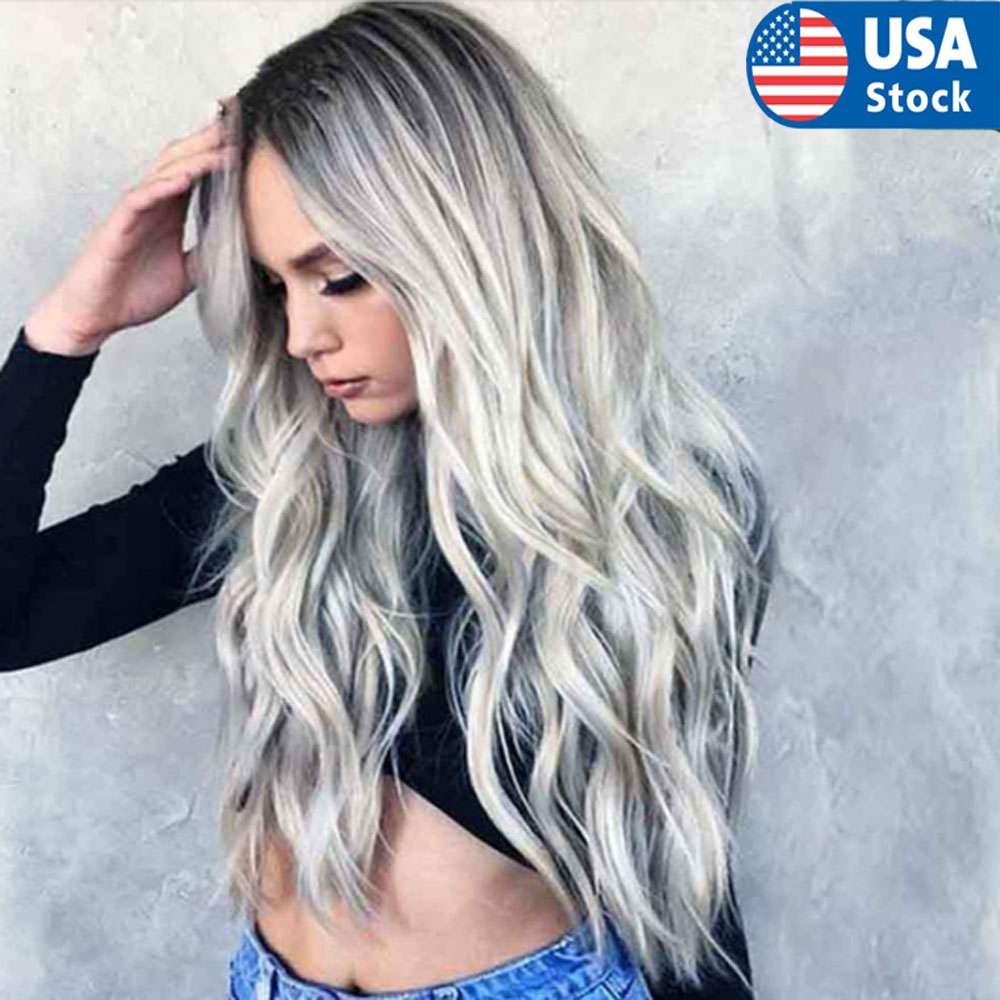 Faux Long Wavy Curly Glueless Wigs Women Ombre Human Hair Front Charm Wigs US