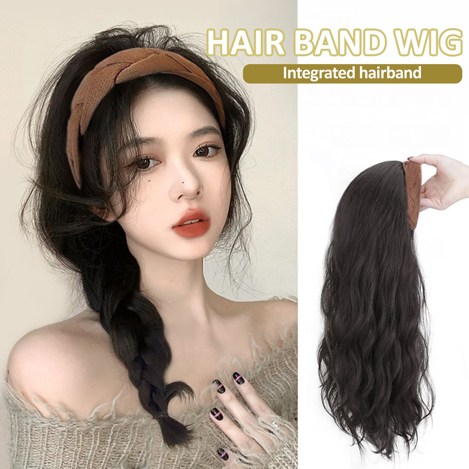 Realistic Headband Wig Hair Topper Long Curly High Crown 24 Inch Half Wig Style